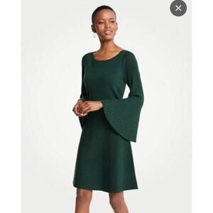 NWT Ann Taylor pleated flare sleeve green wool blend sweater dress career L